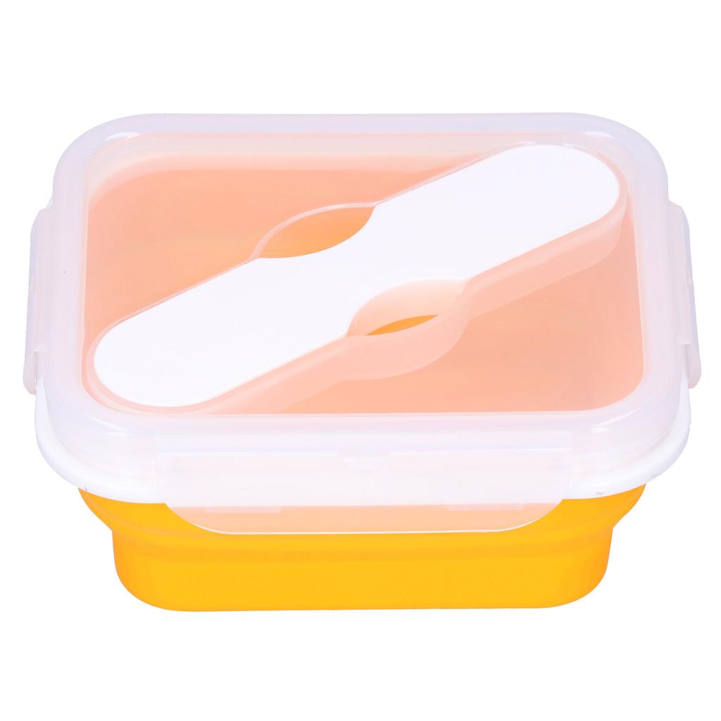 Silicone Insulation Box Portable Lunch Box with Integrated Fork Spoon for Office SchoolFruit Green