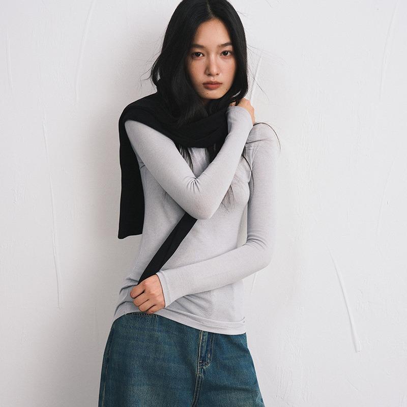 Tencel Modal Cashmere Bottoming Shirt for Women in Autumn and Winter Slim Solid Color Skin-friendly T-shirt High-end Light Luxury Knitwear