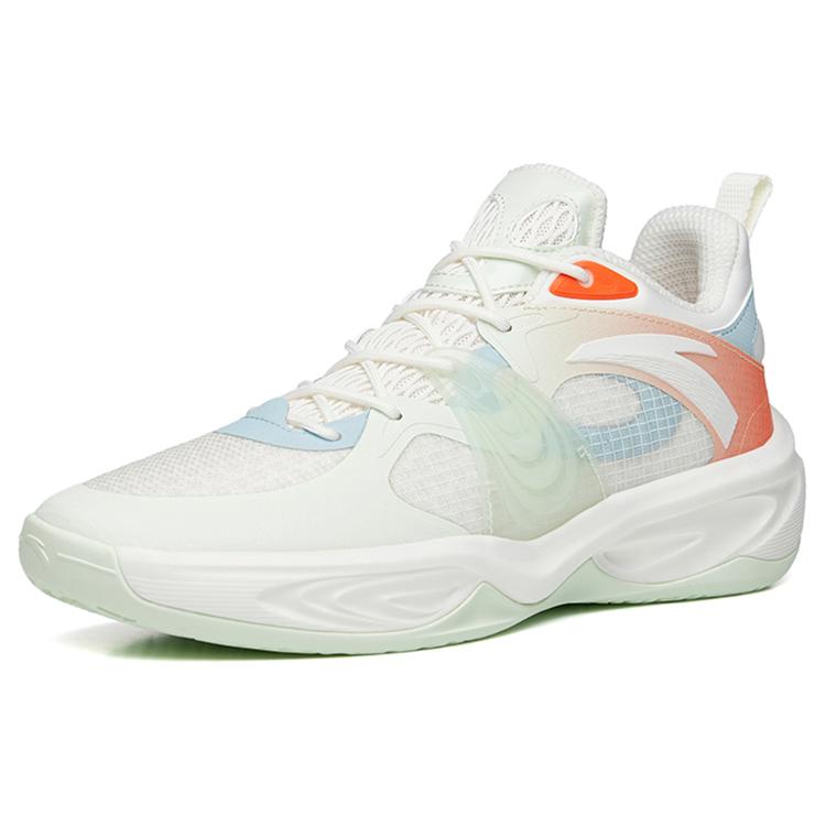New Anta Wind Cave 3 Cushioning Anti Slip And Wear Resistant Low Top Performance Basketball Shoes White Green Orange 112231605-2