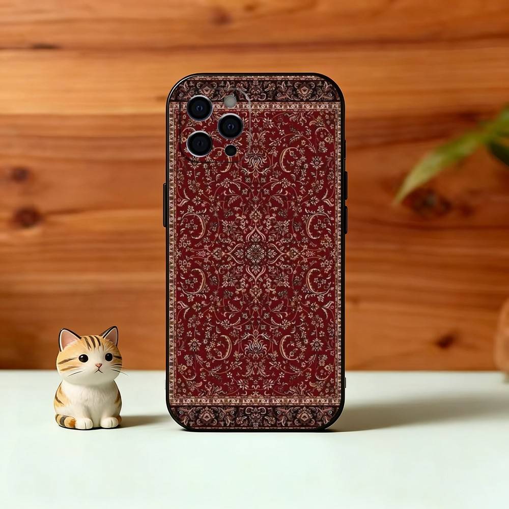 Vintage Persian Carpet Art Phone Case For iPhone 17, 16,15,14,13,12,11 Plus,Pro Max, Others Soft Black Cover