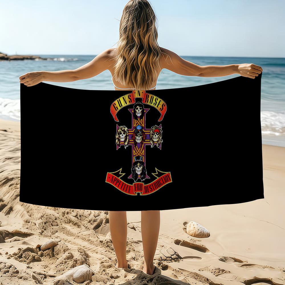 

Крутое полотенце Guns N Roses Rock Skull, пляжное полотенце, большого размера, быстросохнущее, впитывающее, мягкое, для плавания, пляжное полотенце для мужчин и женщин W40*H60(CM)