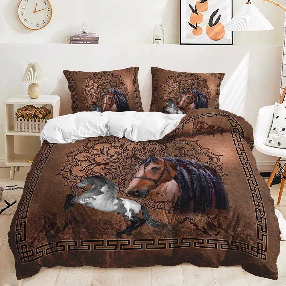 Quilt Cover Animal Horse Bed Cover Pillowcase Digital Printing Bedding Three-Piece Set