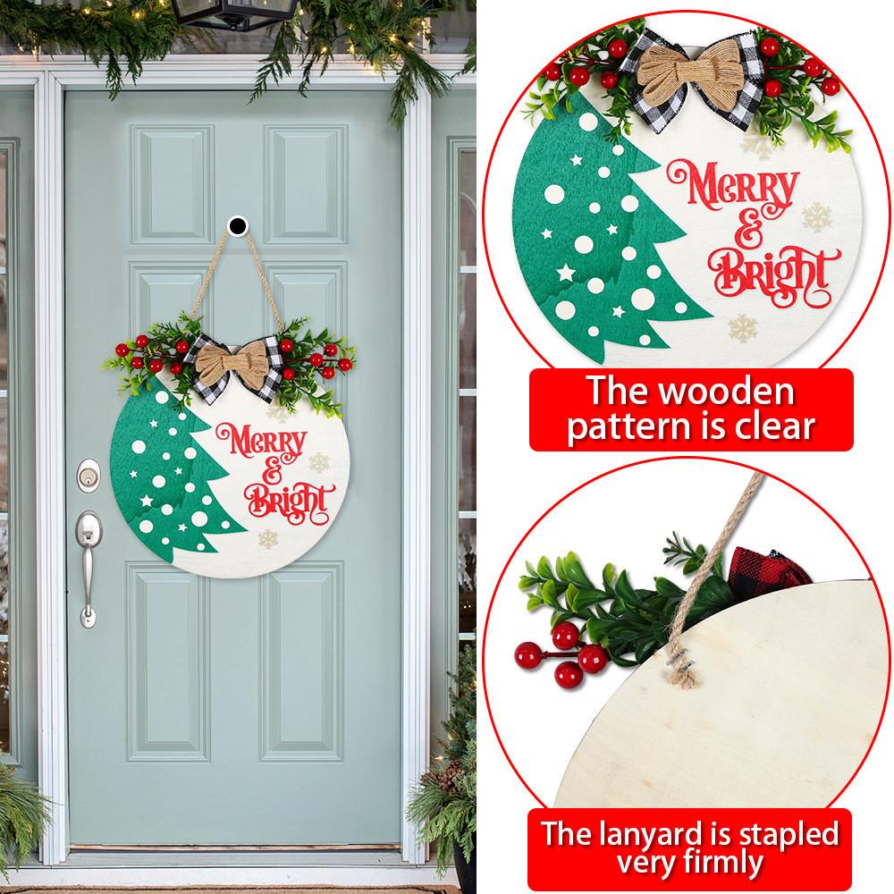 Joyful 28cm Wooden Christmas Door Plaque With Colorful Prints For Atmosphere Festive