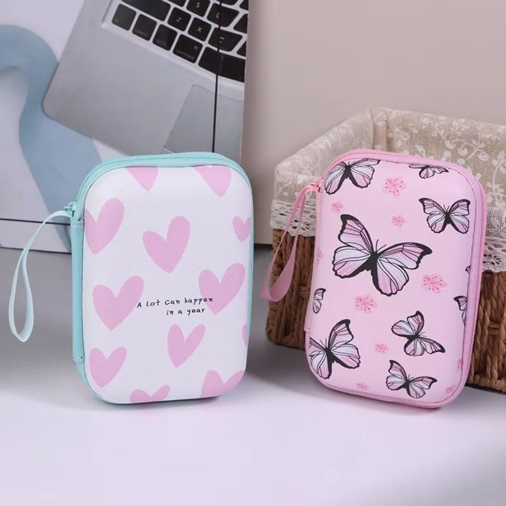 Cartoon Print Data Cable Storage Box Hard Shell Coin Purse Portable Charger Protective Cover