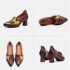 Johnature Retro High Heels Genuine Leather Shallow Commuter Versatile Women's Shoes
