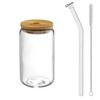2/1PCS Glass Cup with Lid and Straw Bubble Tea Cup Juice Glass Beer Can Milk Mocha Cups Breakfast Mug Drinkware Transparent Cup