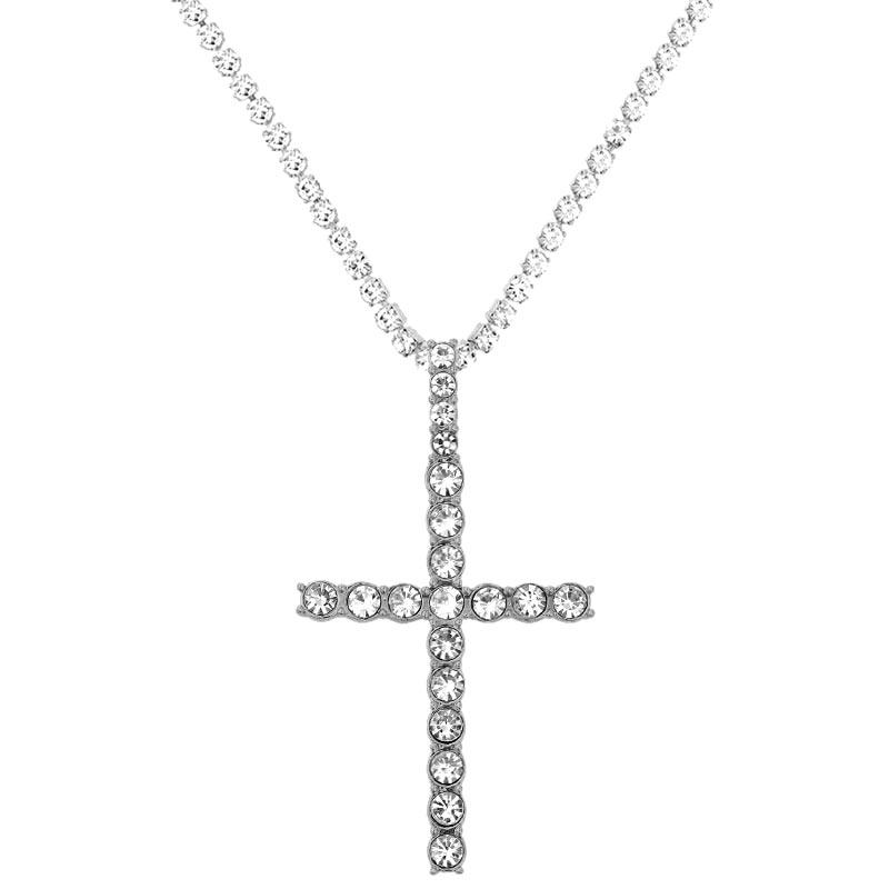 Punk Hip Hop Rhinestone Cross Pendant Necklace for Women Men Bling Iced Out Crystal Chain Choker Necklace Jewelry On The Neck