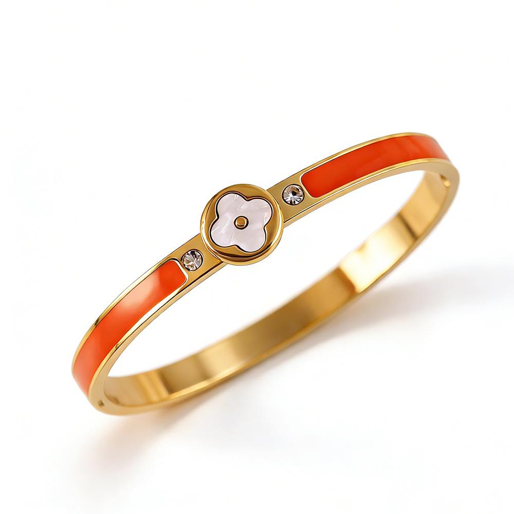 Γυναικείο Βραχιόλι Τιτανίου με Επιχρύσωση, Ανθεκτικό στο Χρώμα, Τετράφυλλο Τριφύλλι