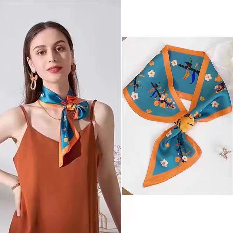 French polka dot silk scarf neck women's new high-end long strip matching shirt Korean thin small scarf