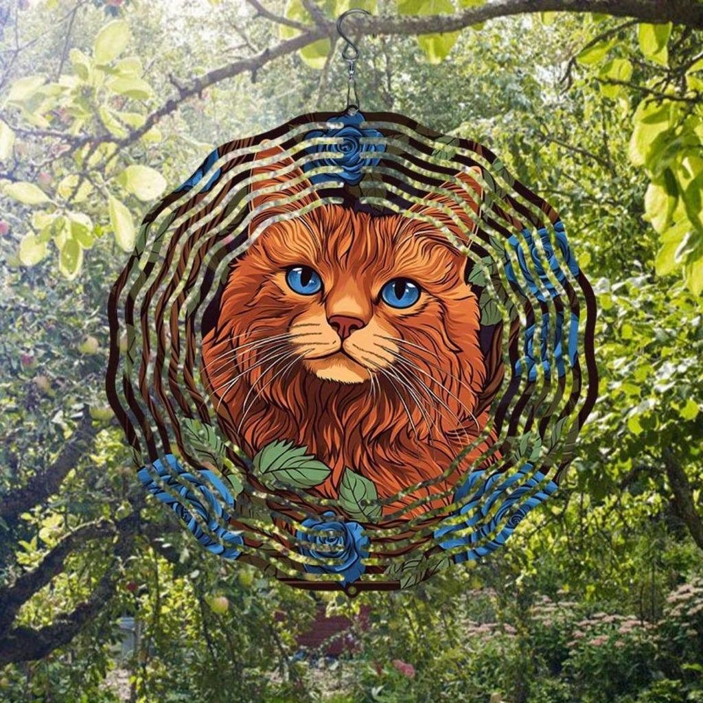 Metal Wind Chime with Rose and Cat Design Rotating Hook Weather Resistant Outdoor Garden Decor Perfect Gift for Cat Lovers