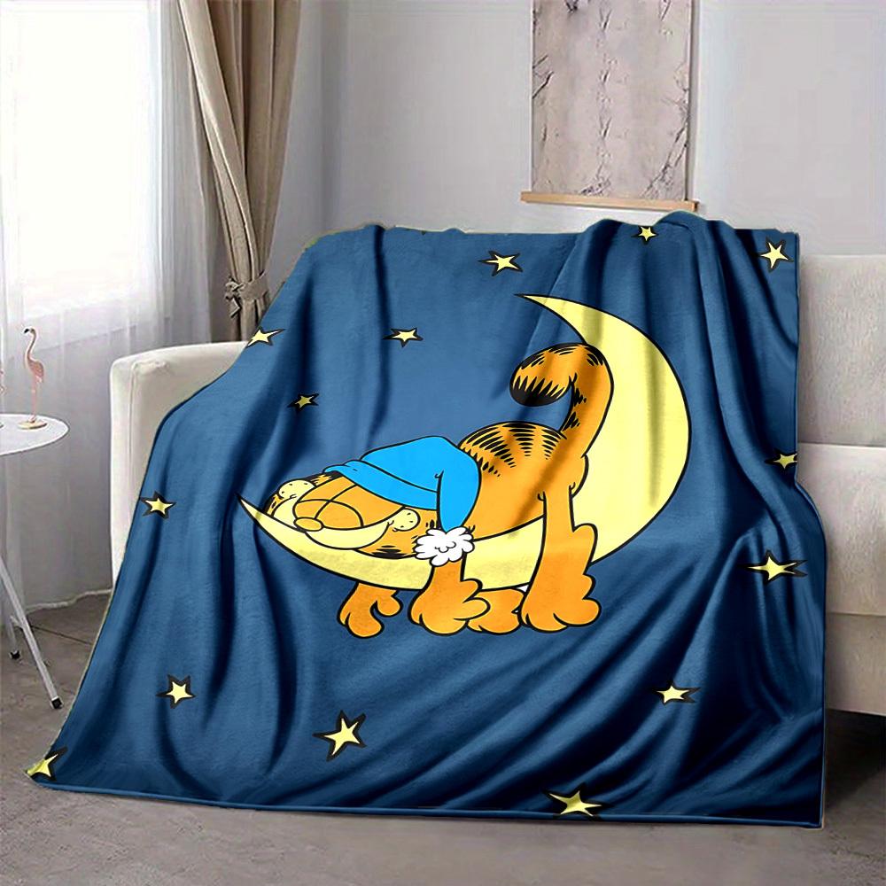 1pc Garfield Cat Flannel Throw Blanket HD Printed Lightweight Soft Warm All Season Blanket for Sofa, Bed, Travel, Camping Machine Washable