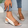2025 Summer New Plus Size Women's Peep Toe Spliced Mid Heel One Strap Buckle Sandals