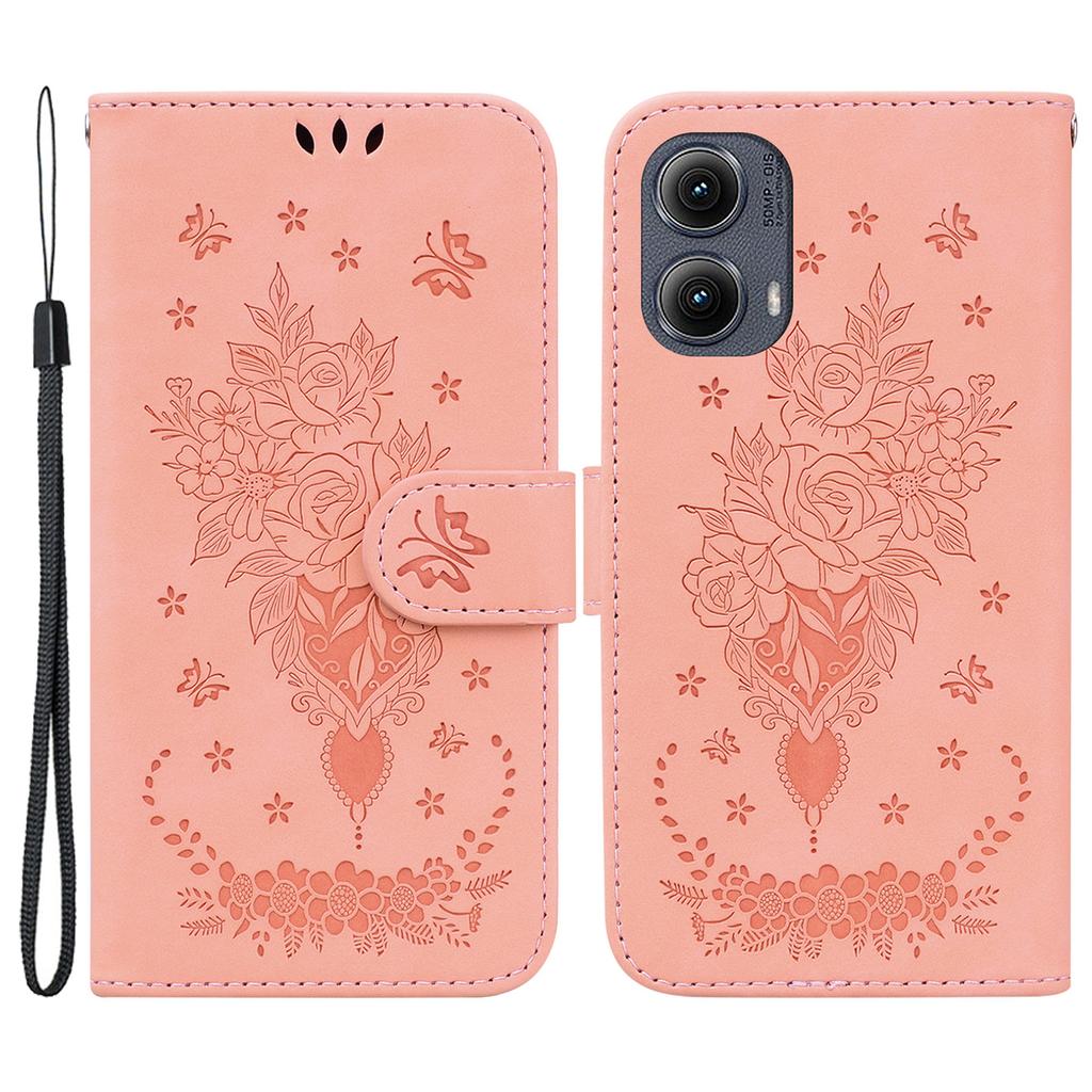 Für Motorola Edge (2024) 5G Brieftasche Hülle PU Leder Handyhülle Schmetterling Blumen Prägung