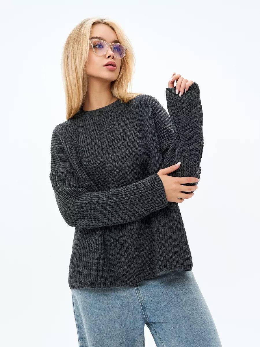 

2025 Autumn/Winter Women s European & American Loose Knit Round Neck Long Sleeve Sweater Cardigan L темно-сірий