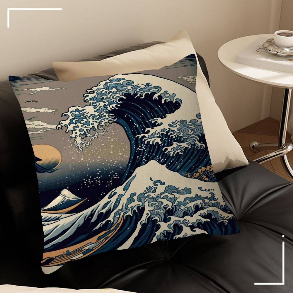 Vintage Ukiyoe The Great Wave Off Kanagawa Pillowcase Toon Gift Cushion Cover Bedroom Home Sofa Chair Seat Decor Pillow Case