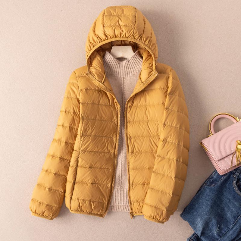 Clothing Down jacket Autumn and winter women's light hooded short fashion warm white duck down jacket