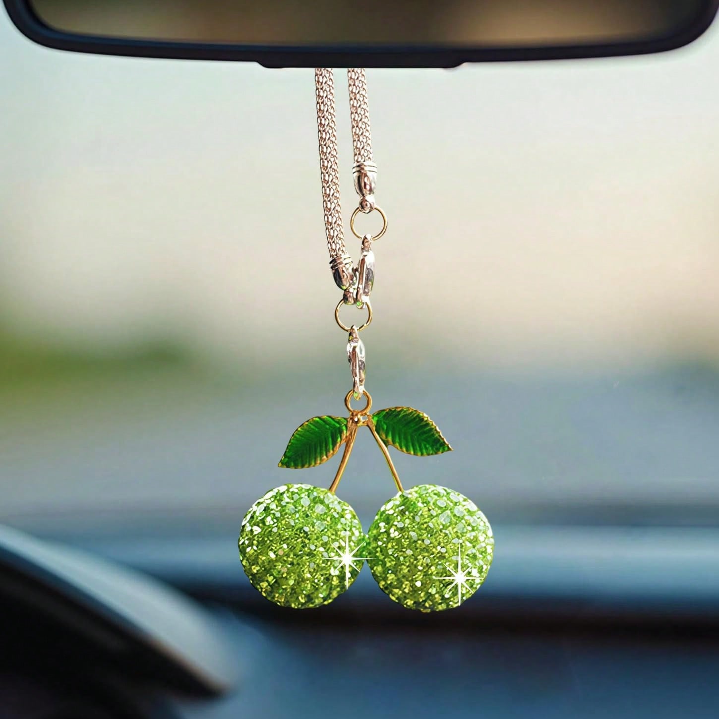 Pendentif Créatif Cerise pour Intérieur de Voiture Strass Décoration de Voiture Fournitures Voiture Pendentif Plein de Diamants 1PCS vert