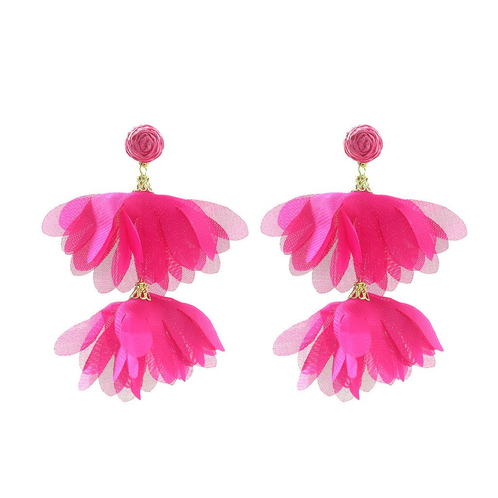 New Floral-style Fringed Fabric Earrings, Handcrafted, Niche Geometric Round Petal Earrings
