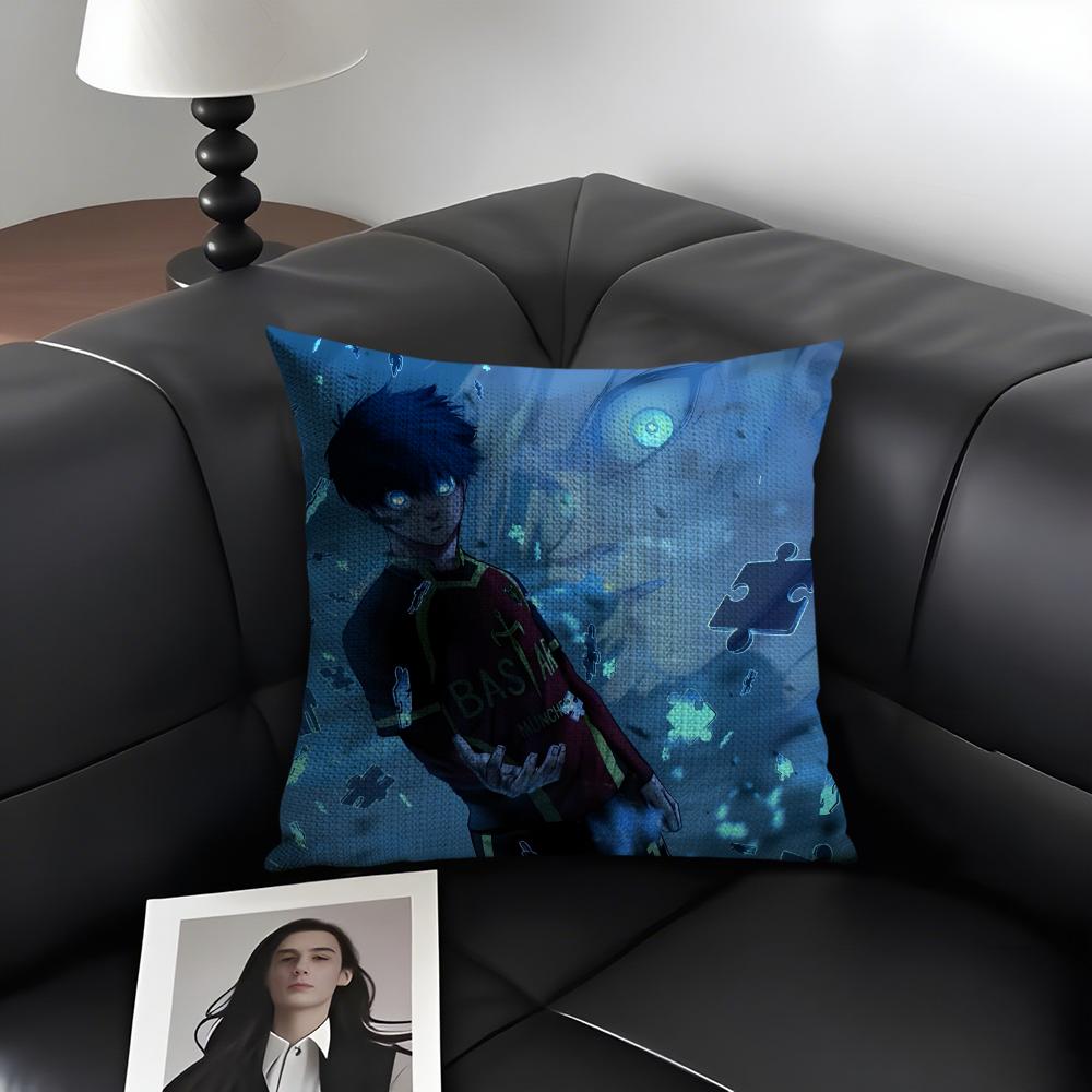BBlue LockK Anime Cushion Cover Natural Linen Organic Fabric DoubleSided Printing Sofa Home Decor Gift Pillow Case