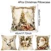 4Pcs Gold Christmas Throw Pillow Covers Santa Reindeer Pattern Decorative Cushion Cases for Bedroom Living Room Holiday Decor