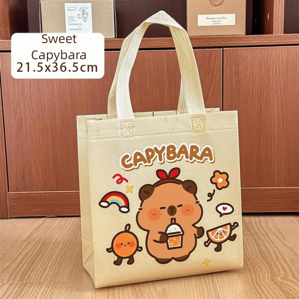 Cute Non-woven Capybara Tote Bag Portable Reuse Cartoon Capybara Birthday Gift Bag Shopping HandBag Capybara Print Canvas Bag