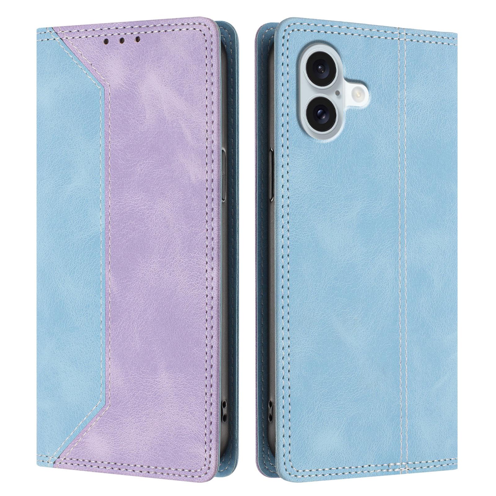 

For iPhone 16 Plus Leather Case Skin Touch Color Splicing RFID Blocking Wallet Stand Phone Cover