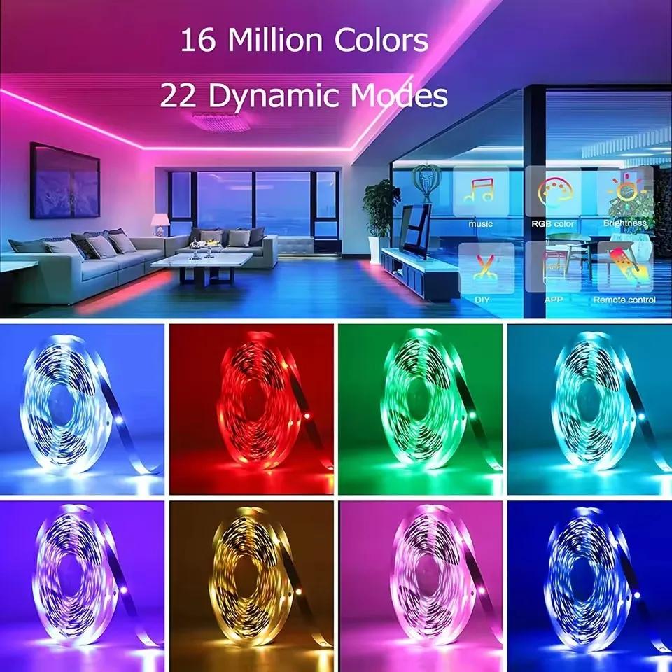 Rgb Smart Led Lights Strip Dc 12V Led Bluetooth 5M 10M 15M 20M 25M 30M App Control Flexible Ribbon Tape For Room Eu/Us/Au/Uk