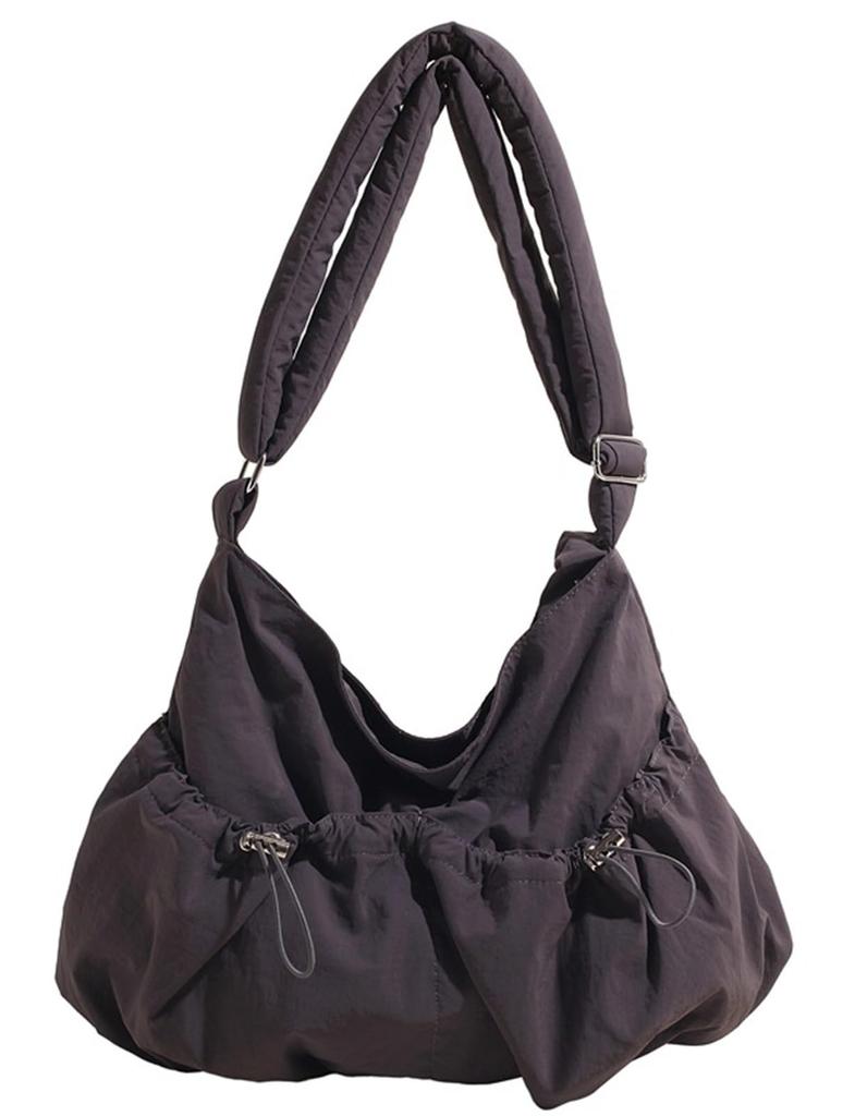 Nylon Shoulder Large Crinkled Crossbody Tote for and Travel 1/2plus Women's Bag, Capacity, Lightweight, Drawstring, Bag, Casual, Commuting, School,