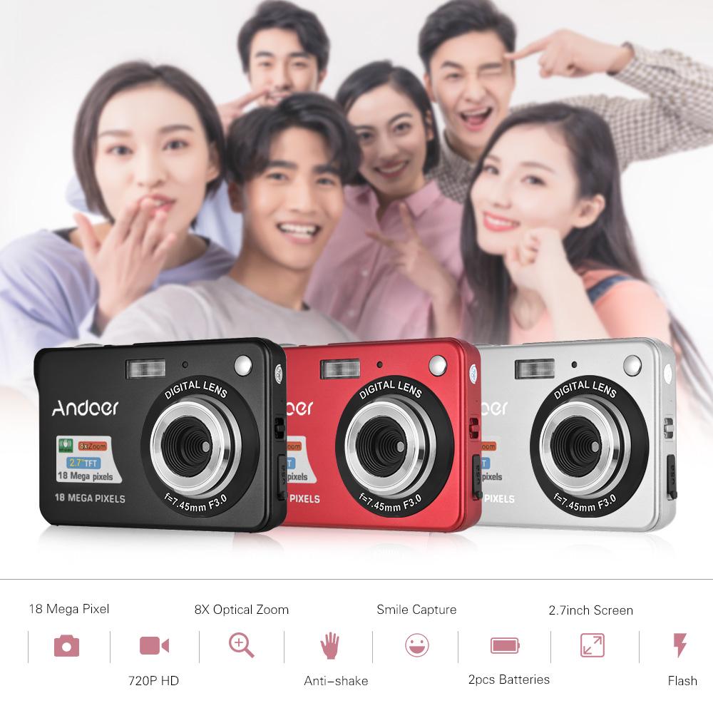 Andoer 18M 720P HD digitální kamera Videokamera s 2ks dobíjecími bateriemi 8x digitální zoom