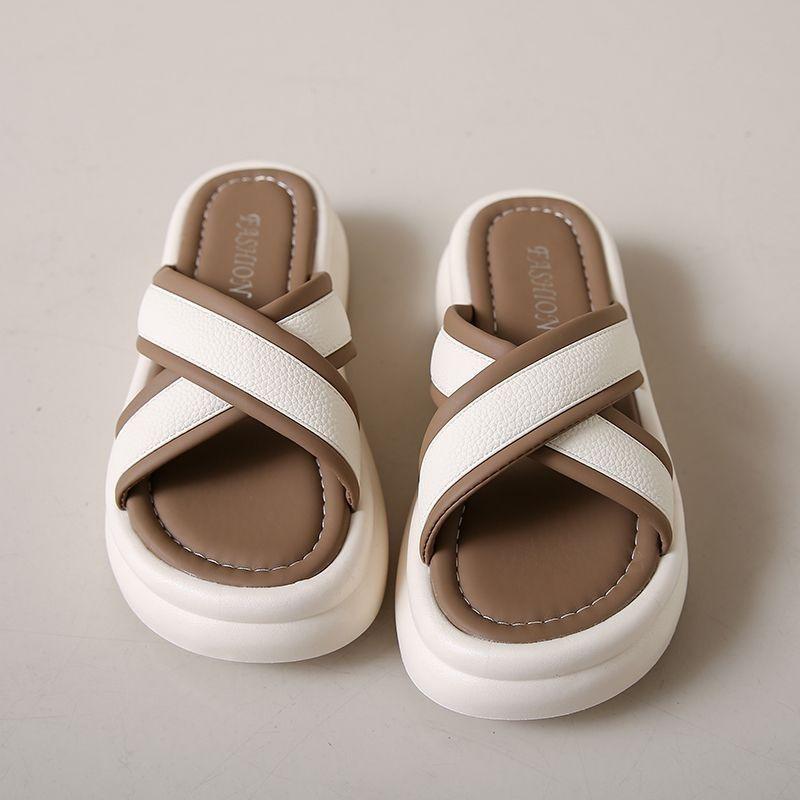 Soft Leather Slippers Women Wear 2025 New Summer Internet Celebrities Thick Bottom Breathable Non-slip Soft Bottom Women's Word Slippers