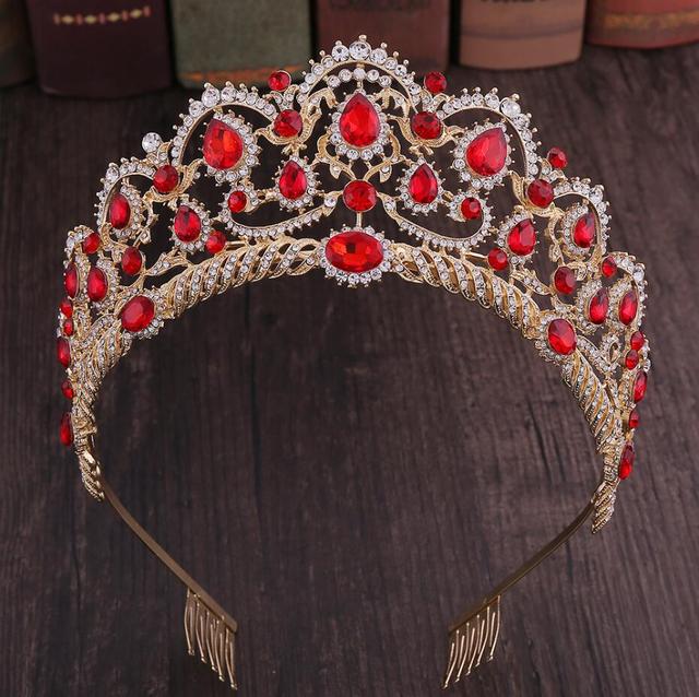Kmvexo Rose Gold Champagne Vintage Baroque Queen King Hair Jewelry Crystal Tiaras Crowns Comb Headbands Bridal Rhinestone Diadem