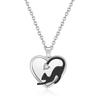 Double Fashionable Layer Heart Cat Pendant Necklace In Sparkling Titanium Steel For Elegant Giving Gift