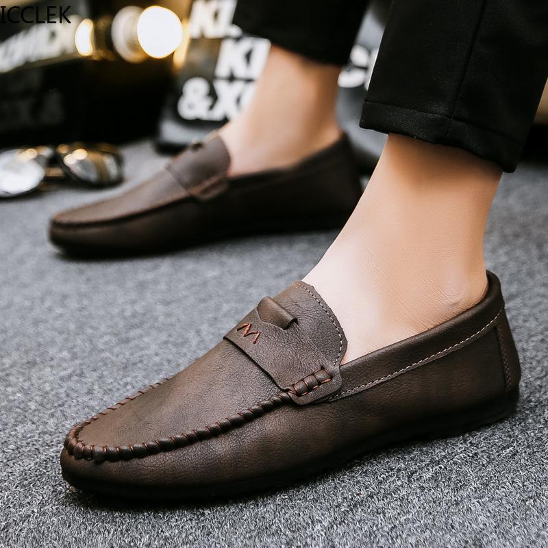 Men 'S New British Style Peas Shoes Soft Sole Breathable Casual Leather Shoes Slip On Lazy Loafers