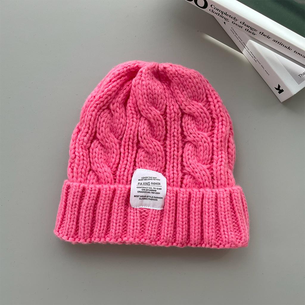 Knitted hat, candy color, white label twist wool hat, autumn and winter warm bag head hat, women's trendy cold hat, men's
