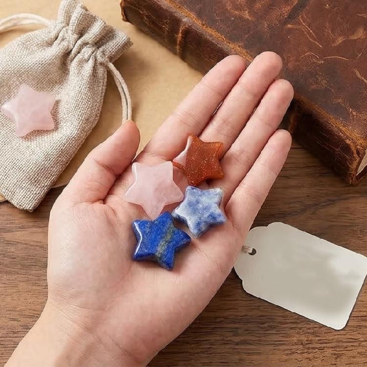 20Pcs Colorful Miniature Star Ornament 20x20mm Tiny Stone Star Decoration For Tabletop Bookshelf Festival Decoration