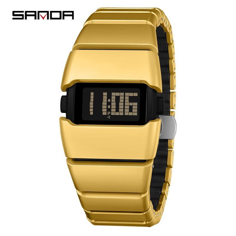 SANDA Luxury Men's Electronic Watch Creative Design Unique Watch Man Casual Sports Multi-functional Wristwatch LED Waterproof ABS Material