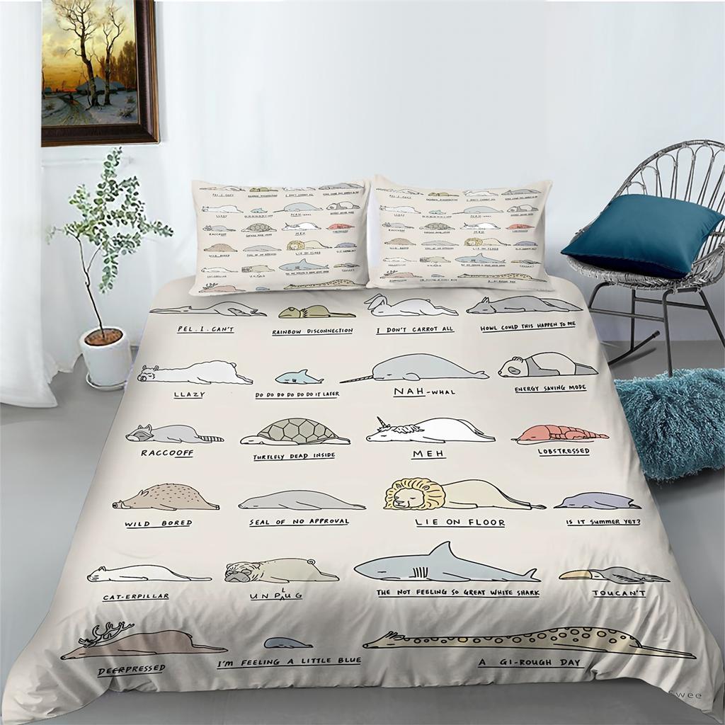 Ensemble de housse de couette, décor de chambre à coucher, taie d'oreiller, dessin animé lever du soleil, ensembles de literie, vêtements de literie