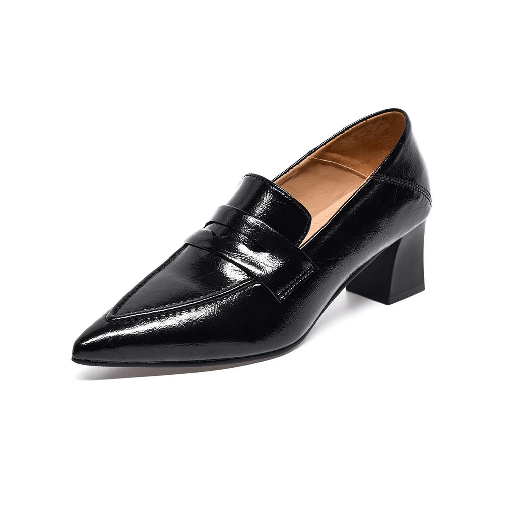 Pointed high heels women's 2025 British style shallow mouth one-pedal single shoes French retro medium heel small leather shoes work shoes