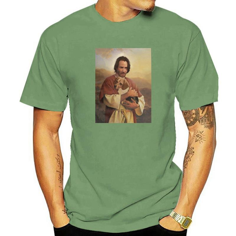Keanu Reeves Holding A Puppy T Shirt Unisex Cotton Male TShirts John Wick Movie Dog Film Animals Baba Yaga Tee Short Sleeve 5xl