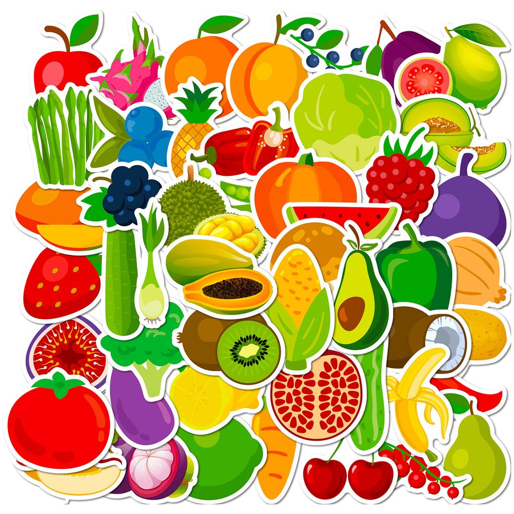 50 Cartoon Fruit And Vegetable Stickers Cartoon Children'S Physical Puzzle Fruit And Vegetable Graffiti Stickers