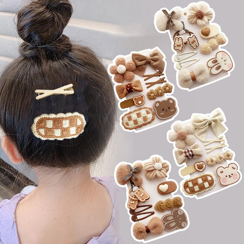 9Pcs/10Pcs Baby Hair Clip Plush Flower Butterfly Knot Hair Clips Knitting Hairpin Side Clip Duckbill Clip Issue Card Bangs Clip