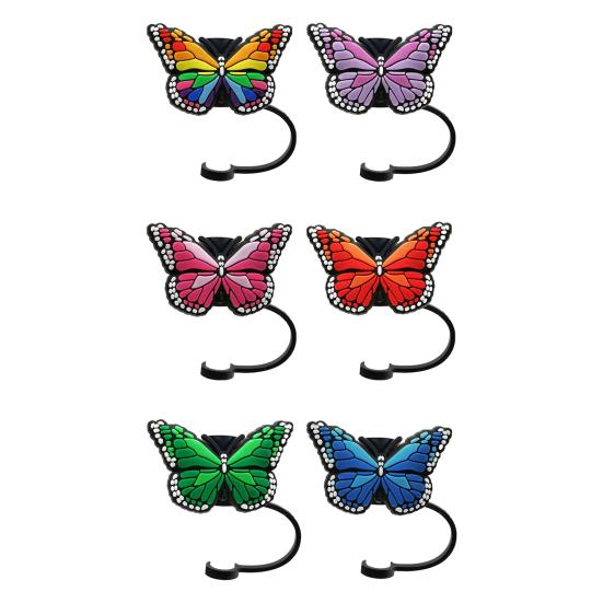 2Pcs Straw Cover Beautiful Butterfly Shape Silicone Straw Lid Food-grade Straw End Plug for Home Party Bar