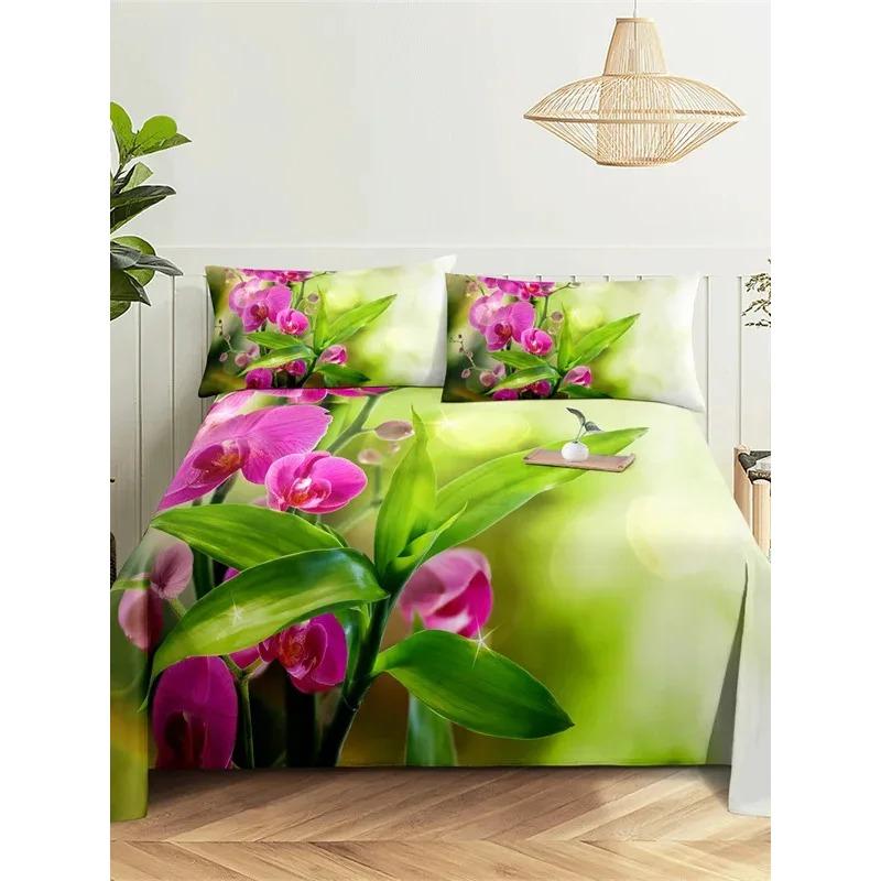 Green Plants Queen Sheet Set Girl, Lady's Room Leaf Bedding Set Bed Sheets And Pillowcases Bedding Flat Sheet Bed Sheet Set