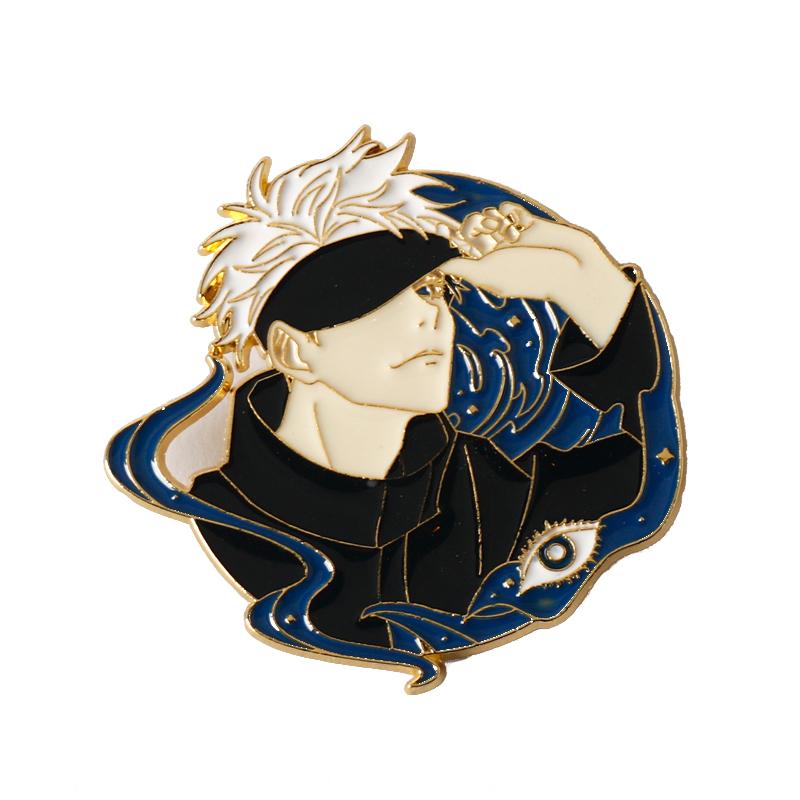 Porte-clés broche Jujutsu Kaisen, personnage de dessin animé Gojo Satoru, épingles à revers en émail, accessoires de Cosplay mignons, bijoux cadeau pour amis