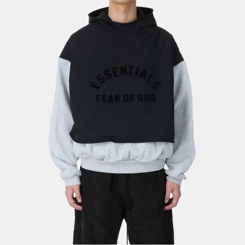 Fear of God Essentials Nylon Fleece Hoodie 'Light Heather Grey Jet Black' Men's 202SP244326F