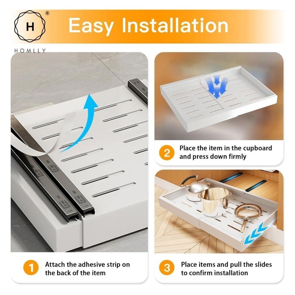 HOMLLY Expandable Roll Out Organizer Drawer for Kitchen Cabinet Pantry or Bathroom Storage (Width 32-68 Cm)