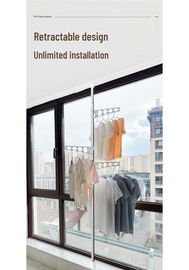 Indoor Retractable Floor-to-Ceiling Clothes Rack for Bedroom and Balcony