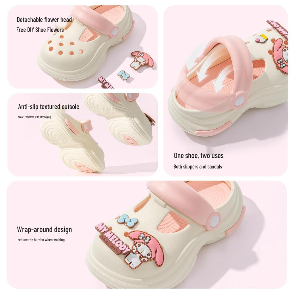Cartoon Cute Squishy Summer Sandals for Girls - Two-Way Hole Shoes