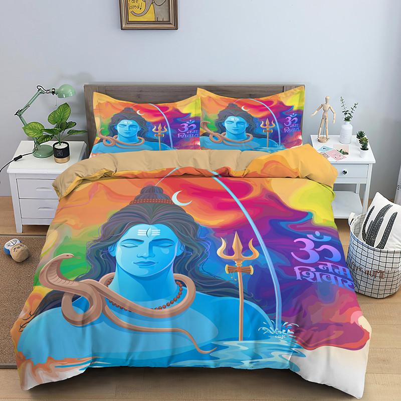 Shiva Beeld Hindoestaanse God Beddengoed Set Luxe Boho Dekbedovertrek Kussensloop Enkel Dubbel King Queen Maten 2/3 delige Beddengoed Sets Dropshipping AU Double 180x210cm