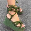 Dames Grote Maat Peep Toe Vetersandalen, sleehak met dikke plateauzool voor dagelijks casual buitengebruik
